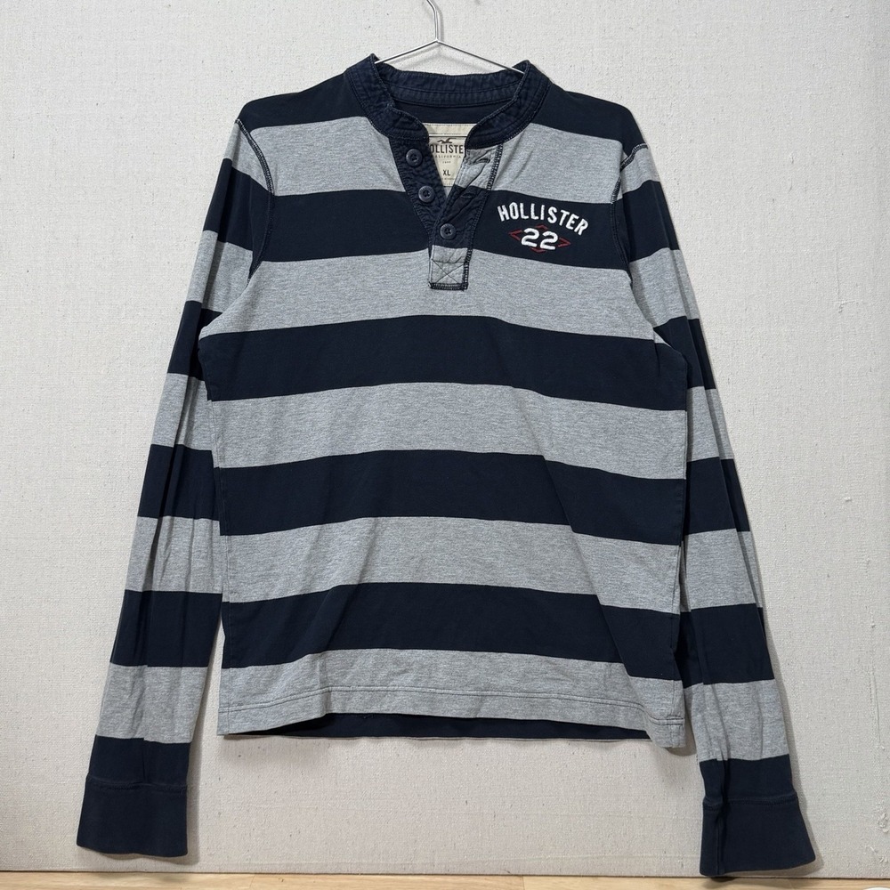 VTG Hollister Mens Stripe Long Sleeve Henley Top Sz XL Y2K Classic Preppy
